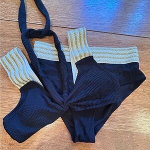 Black and Gold Textured Bikini Set